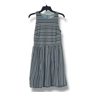 Loft Sleeveless Fit And Flare Blue Black Lined Pleated Dress Size Small